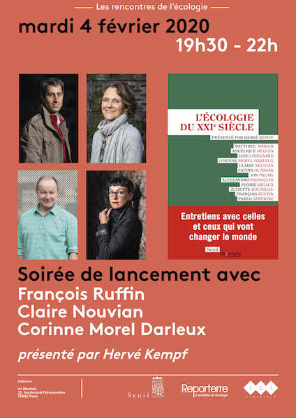 «<small class="fine d-inline"> </small>L'écologie du <span class="caps">XXI</span><sup class="typo_exposants">e</sup> siècle<small class="fine d-inline"> </small>», soirée de lancement du livre, à Paris