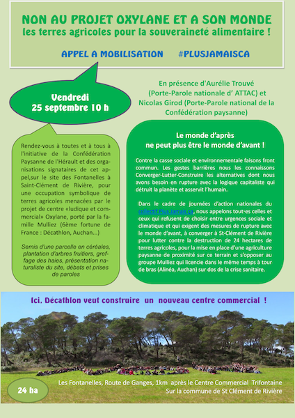 Non au projet Oxylane et à son monde, à Saint-Clément-de-Rivière (Hérault)