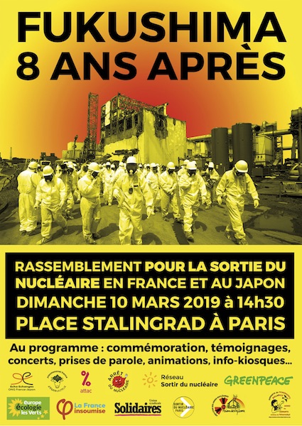 Huit ans après Fukushima, rassemblement pour la sortie du nucléaire en France et au Japon, à Paris