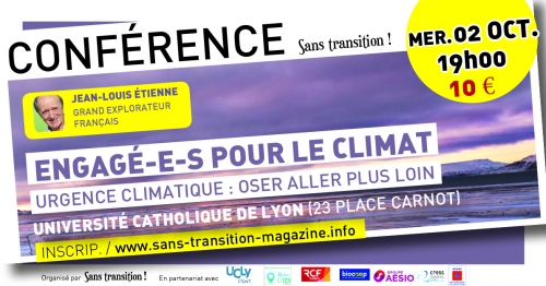 «<small class="fine d-inline"> </small>Engagé-e-s pour le climat<small class="fine d-inline"> </small>!<small class="fine d-inline"> </small>» Jean-Louis Étienne en conférence à Lyon