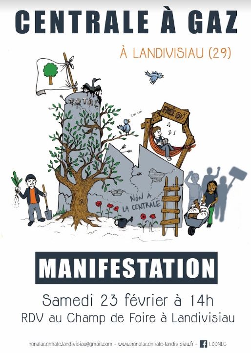 Manifestation contre le début des travaux de la centrale à gaz à Landivisiau (Finistère)