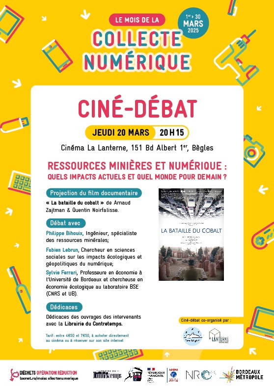 «<small class="fine d-inline"> </small>Ressources minières et numérique<small class="fine d-inline"> </small>», ciné-débat à Bègles (Gironde)