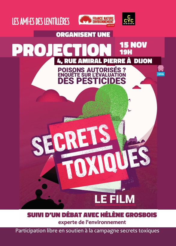 «<small class="fine d-inline"> </small>Secrets toxiques<small class="fine d-inline"> </small>» enquête sur les pesticides, ciné-débat à Dijon (Côtes-d'Or)