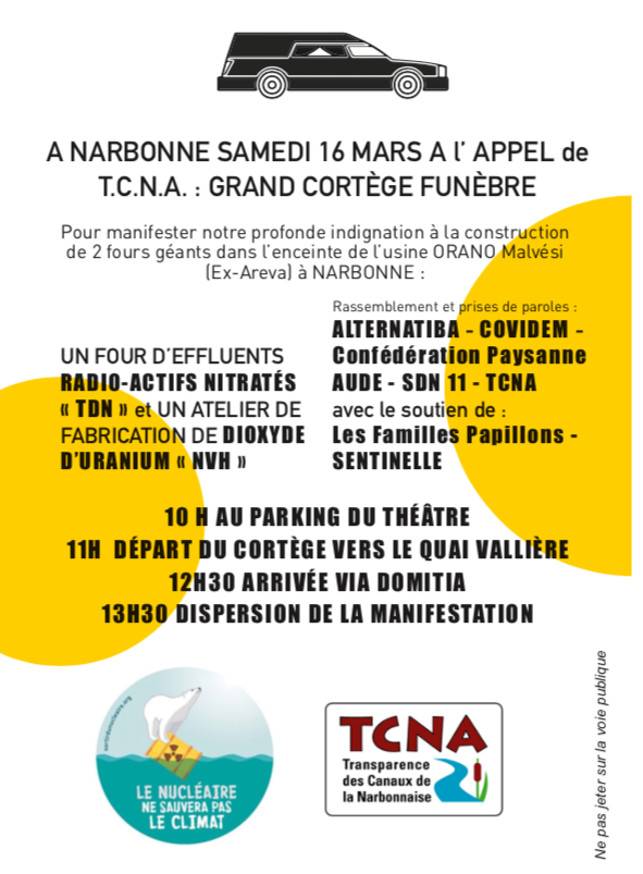 «<small class="fine d-inline"> </small>Grande marche funèbre<small class="fine d-inline"> </small>» contre l'usine Orano Malvési, à Narbonne (Aude)