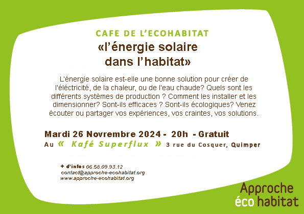 L'énergie solaire dans l'habitat, café de l'Écohabitat, à Quimper (Finistère)