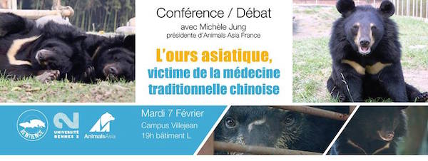 Conférence «<small class="fine d-inline"> </small>L'ours asiatique, victime de la médecine chinoise<small class="fine d-inline"> </small>», à Rennes (Ille-et-Vilaine)