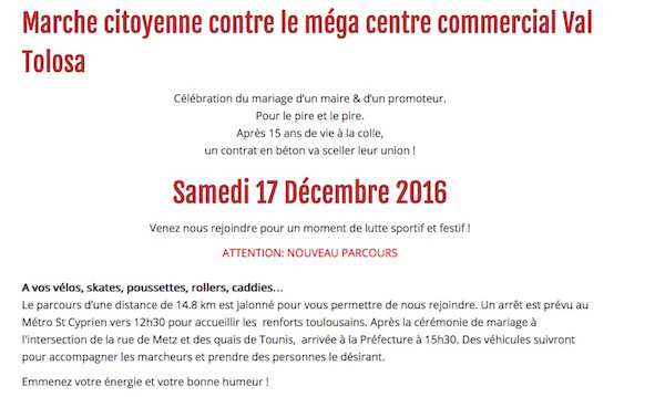 Marche citoyenne contre le méga centre commercial Val Tolosa, à Plaisance-du-Touch (Haute-Garonne)