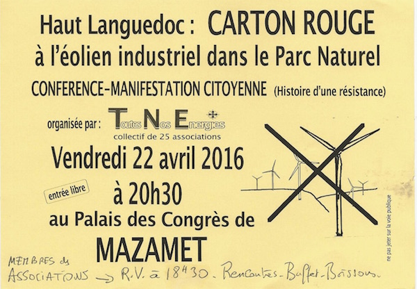 Conférence - manifestation contre l'éolien industriel à Mazamet (Tarn)