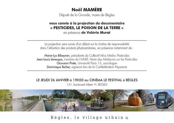 Projection/débat autour du documentaire «<small class="fine d-inline"> </small>Pesticides, le poison de la Terre<small class="fine d-inline"> </small>», à Bègles (Gironde)