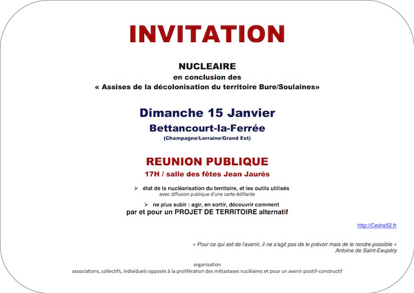 Nucléaire : Assises de la décolonisation du territoire Bure/Soulaines à Bettancourt-la-Ferrée (Haute-Marne)