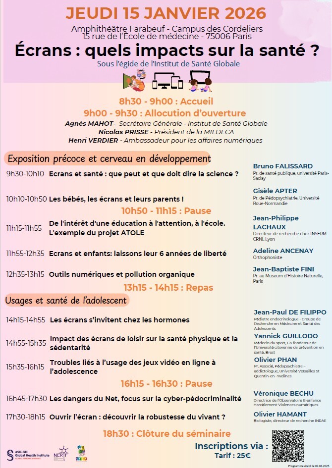 «<small class="fine d-inline"> </small>Écrans : quels effets sur la santé<small class="fine d-inline"> </small>?<small class="fine d-inline"> </small>» journée de conférences à Paris