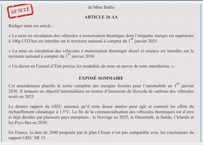 Loi Mobilités : les députés rejettent les amendements proposant la fin de vente des véhicules thermiques dès 2030