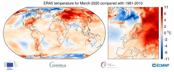 Le mois de mars 2020 figure parmi les plus chauds jamais enregistrés 