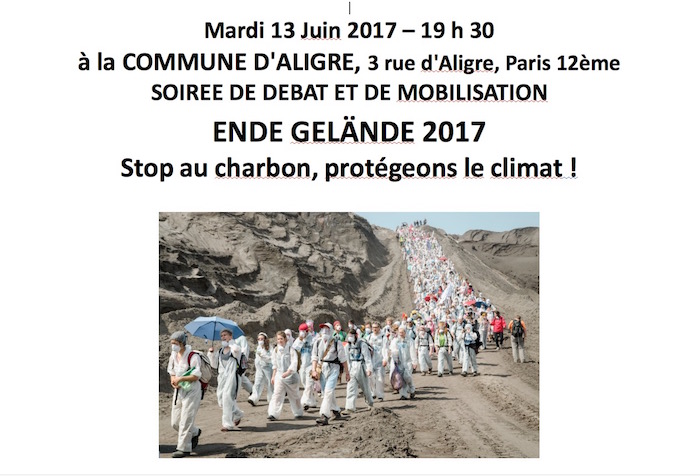 Soirée de débat et de mobilisation Ende Gelände 2017, à Paris