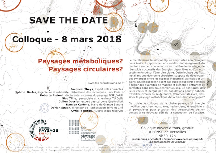 Paysages métaboliques<small class="fine d-inline"> </small>? Paysages circulaires<small class="fine d-inline"> </small>? colloque à Versailles (Yvelines)