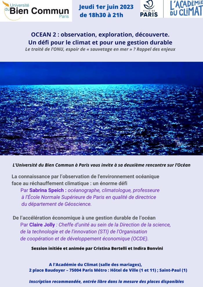 <span class="caps">OCEAN</span> 2 : observation, exploration, découverte. Un défi pour le climat et pour une gestion durable, rencontre à Paris