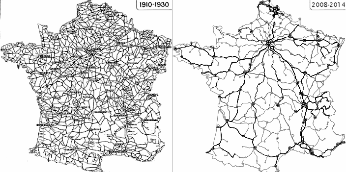 Le réseau ferroviaire français s'est énormément contracté depuis 80 ans