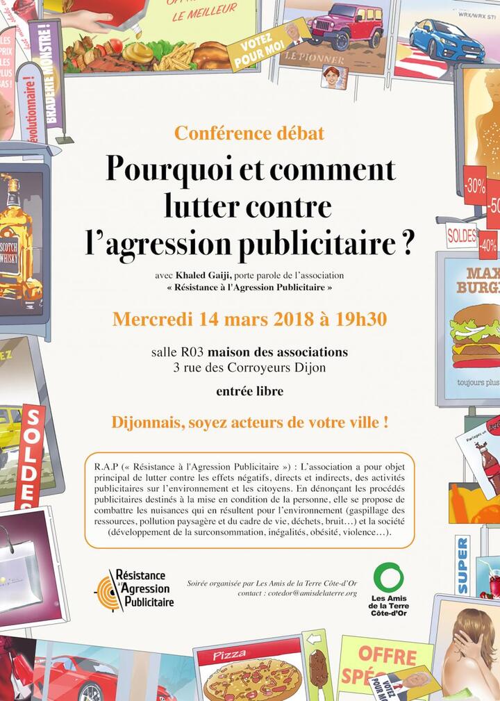 Conférence-débat «<small class="fine d-inline"> </small>Pourquoi et comment lutter contre l'agression publicitaire<small class="fine d-inline"> </small>?<small class="fine d-inline"> </small>», à Dijon (Côte-d'Or)