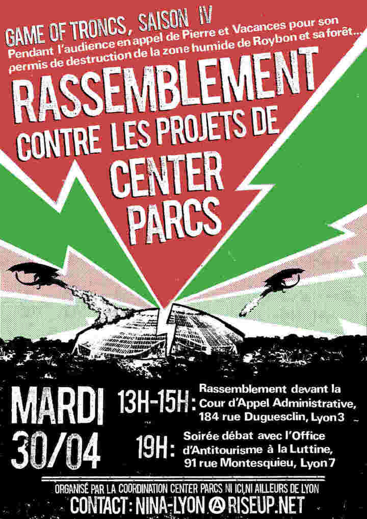 Rassemblement pour la Saison <span class="caps">IV</span> de la saga The Game of Troncs contre les Center Parcs, à Lyon