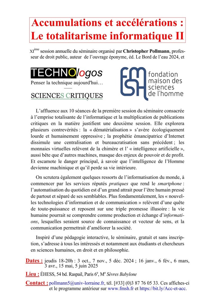 «<small class="fine d-inline"> </small>Le mirage de l'information et l'utopie de la communication<small class="fine d-inline"> </small>», séminaire à Paris