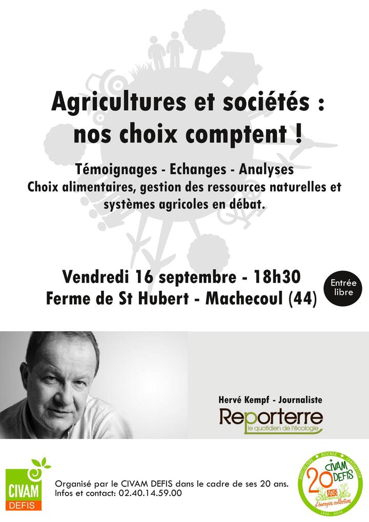 Agriculture et sociétés, nos choix comptent<small class="fine d-inline"> </small>! soirée débat à Machecoul (Loire-Atlantique)