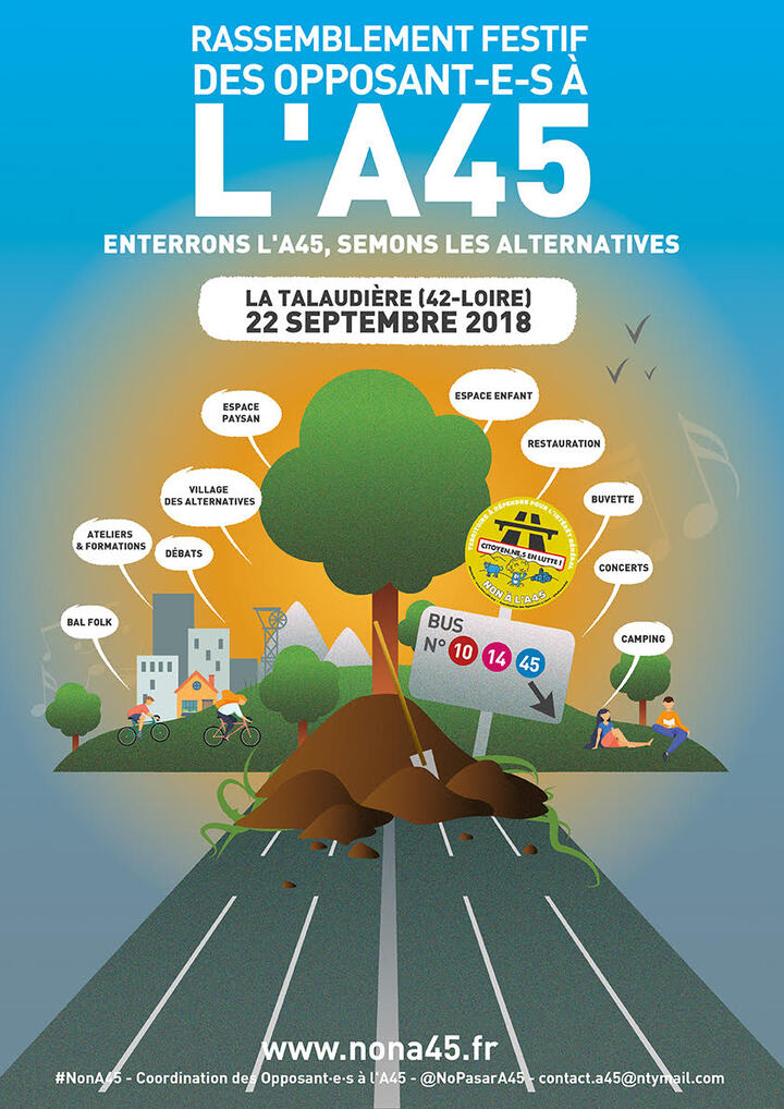 Rassemblement festif contre l'autoroute A45, à La Talaudière (Loire)
