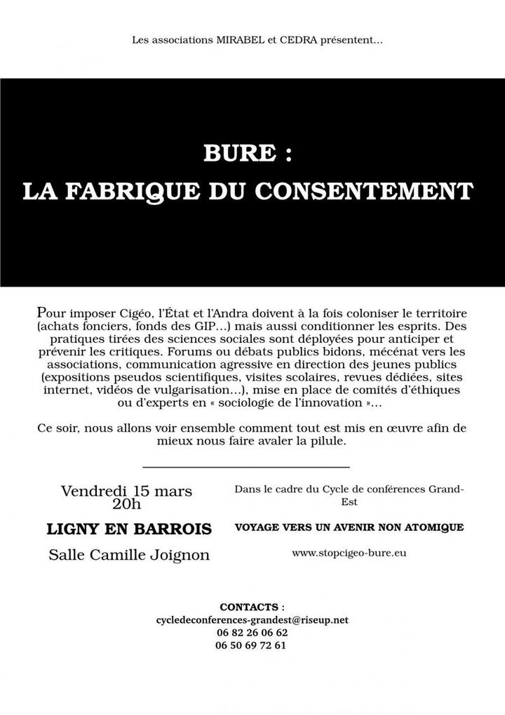 Conférence «<small class="fine d-inline"> </small>Bure, la fabrique du consentement<small class="fine d-inline"> </small>», à Ligny-en-Barrois (Meuse)