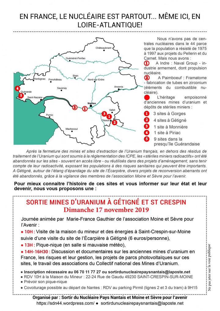 Sortie mines d'uranium à Gétigné et Saint-Crespin (Loire-Atlantique)