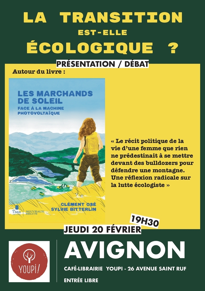 «<small class="fine d-inline"> </small>Les Marchands de soleil — Face à la machine photovoltaïque<small class="fine d-inline"> </small>», rencontre à Avignon