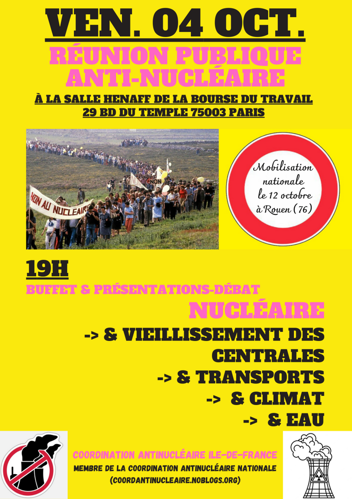 Réunion publique antinucléaire, à Paris