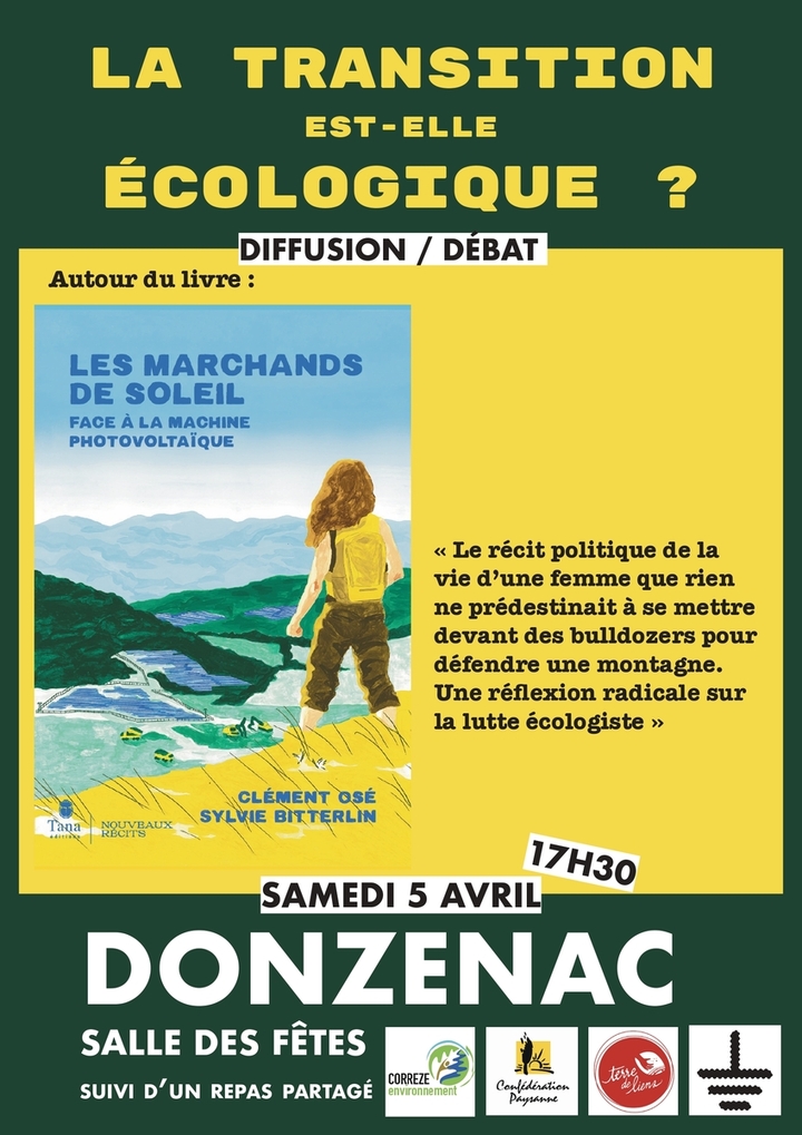 «<small class="fine d-inline"> </small>La transition énergétique est-elle écologique<small class="fine d-inline"> </small>?<small class="fine d-inline"> </small>» rencontre-discussion à Donzenac (Corrèze)