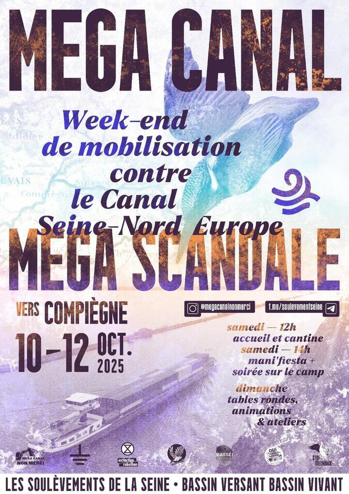 «<small class="fine d-inline"> </small>Mégacanal, mégascandale<small class="fine d-inline"> </small>!<small class="fine d-inline"> </small>» Mobilisation près de Compiègne (Oise)