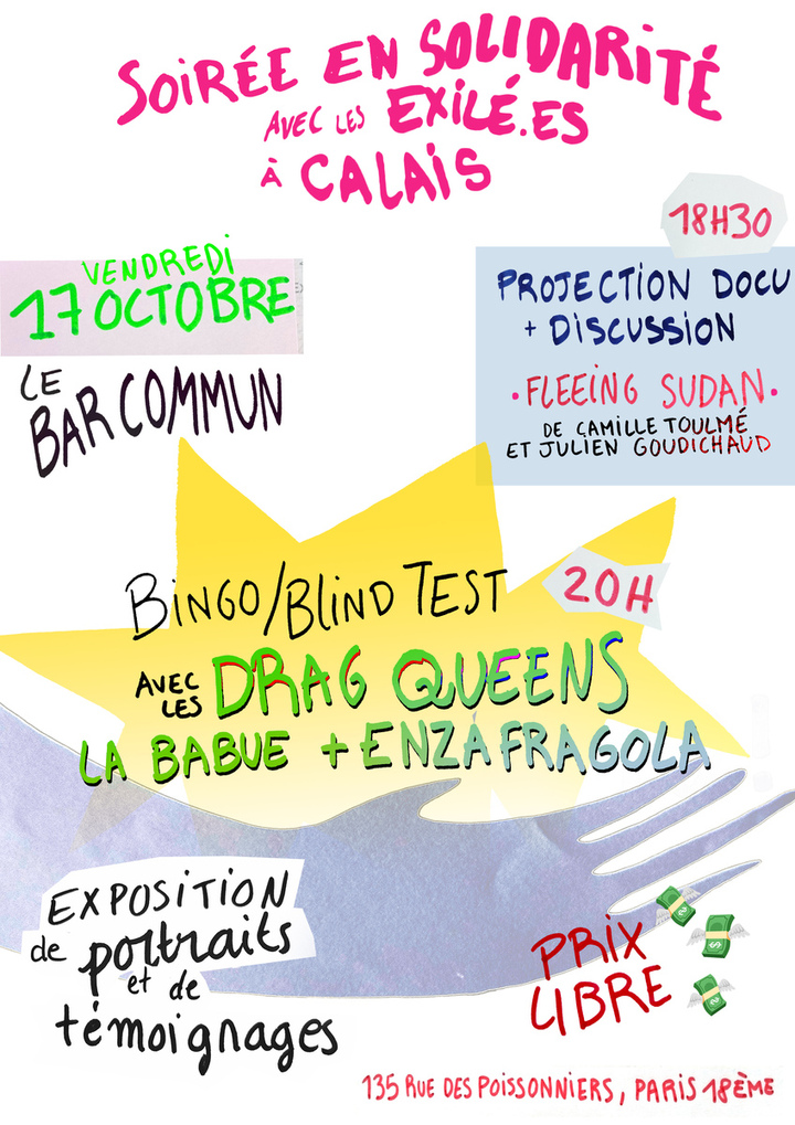 «<small class="fine d-inline"> </small>Soirée en solidarité avec les personnes exilées à Calais<small class="fine d-inline"> </small>», à Paris