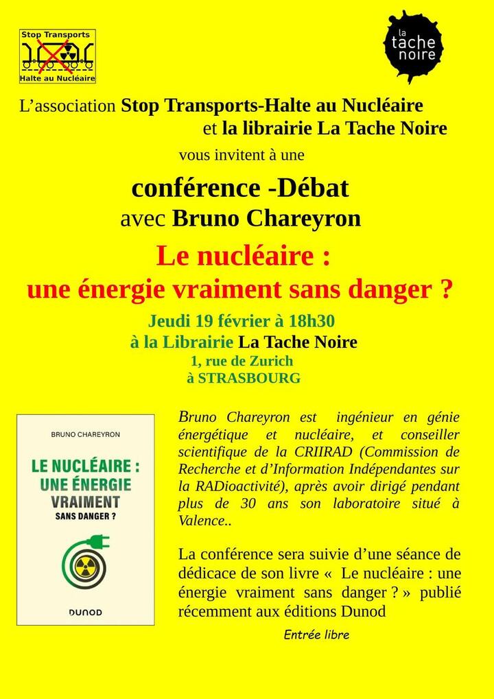 «<small class="fine d-inline"> </small>Le nucléaire : une énergie vraiment sans danger<small class="fine d-inline"> </small>?<small class="fine d-inline"> </small>» conférence-débat à Strasbourg (Bas-Rhin)