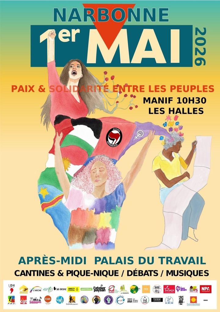 «<small class="fine d-inline"> </small>1<sup class="typo_exposants">er</sup> Mai paix et solidarité entre les peuples<small class="fine d-inline"> </small>», à Narbonne (Aude)