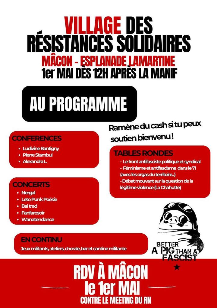 «<small class="fine d-inline"> </small>Village des résistances solidaires<small class="fine d-inline"> </small>», à Mâcon (Saône-et-Loire)