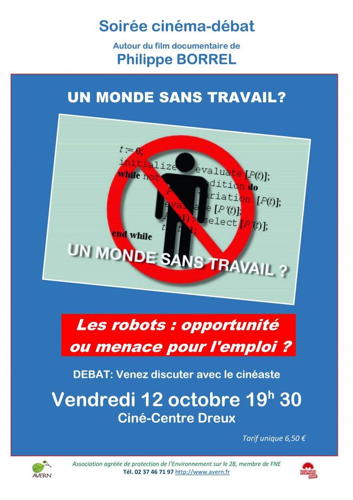Soirée ciné-débat «<small class="fine d-inline"> </small>Un monde sans travail<small class="fine d-inline"> </small>?<small class="fine d-inline"> </small>», à Dreux (Eure-et-Loir)