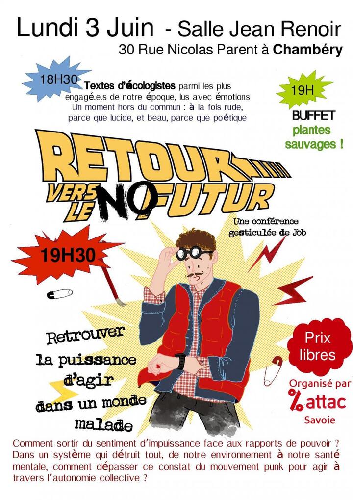 Conférence gesticulée «<small class="fine d-inline"> </small>Retour Vers Le No Futur<small class="fine d-inline"> </small>», à Chambéry (Savoie)