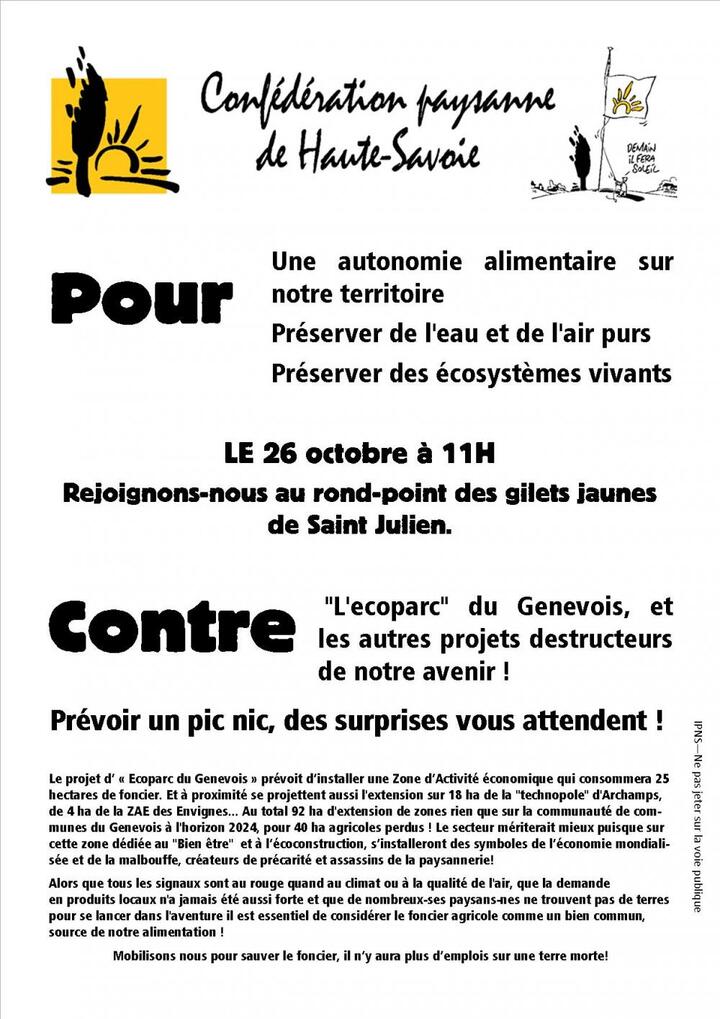 Manifestation contre le projet d'«<small class="fine d-inline"> </small>écoparc<small class="fine d-inline"> </small>» de Saint-Julien-en-Genevois (Haute-Savoie)