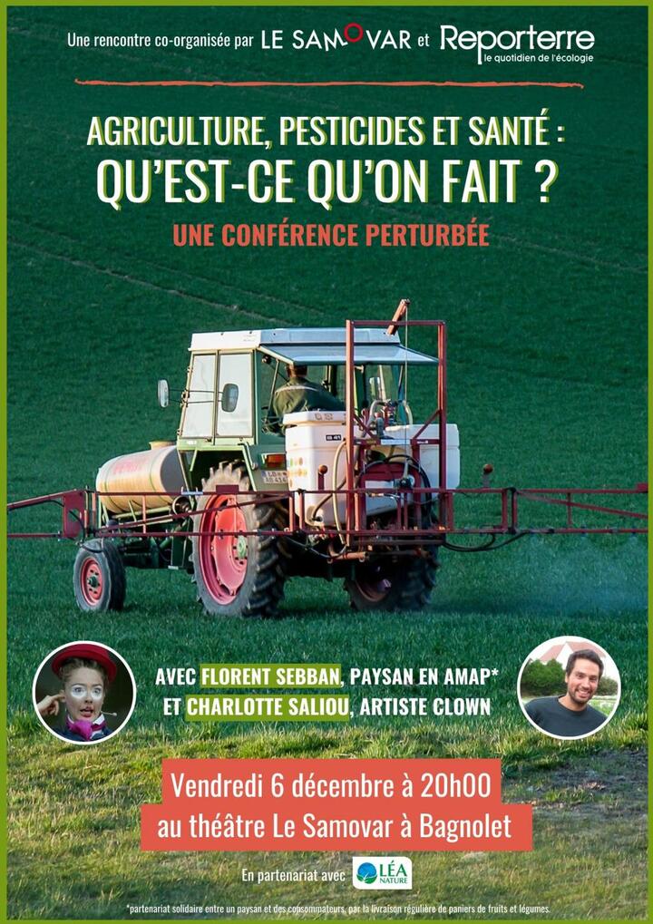 Conférence perturbée «<small class="fine d-inline"> </small>Agriculture, pesticides et santé : qu'est-ce qu'on fait<small class="fine d-inline"> </small>?<small class="fine d-inline"> </small>», à Bagnolet (Seine-Saint-Denis)