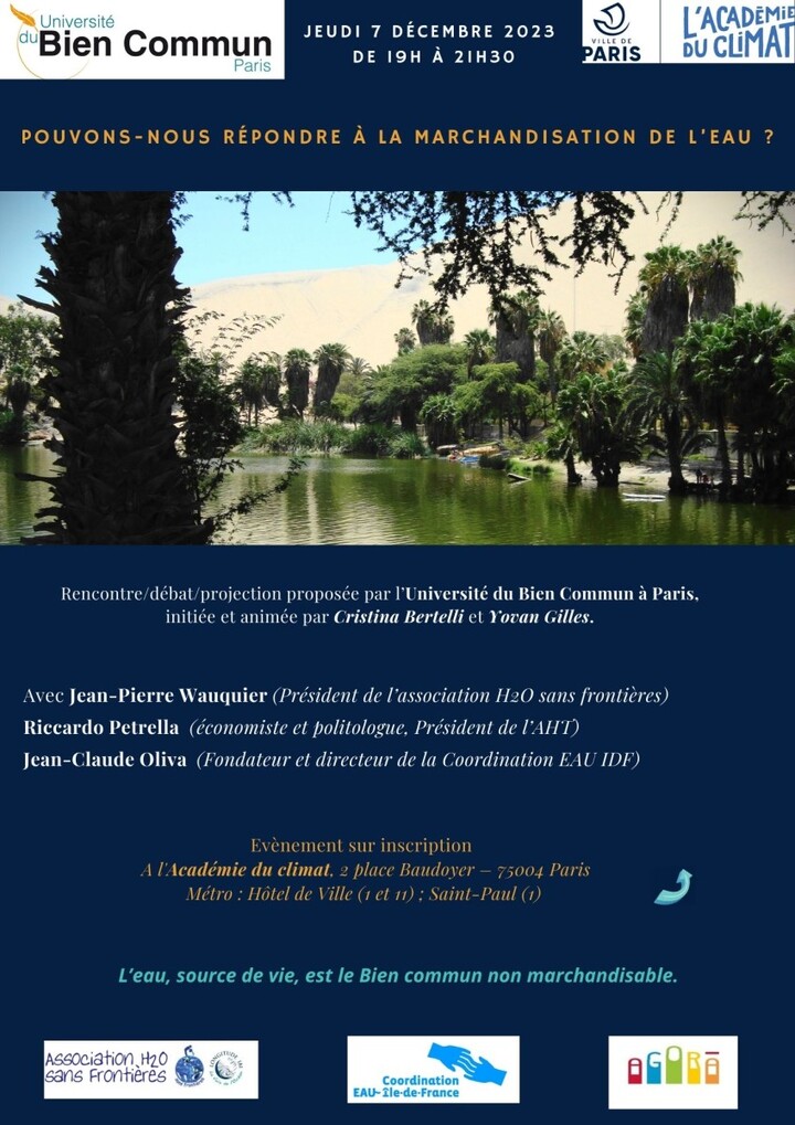 Pouvons-nous répondre à la marchandisation de l'eau<small class="fine d-inline"> </small>? conférence à Paris