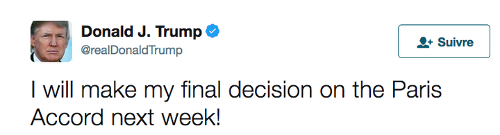 Donald Trump repousse à la semaine prochaine sa décision sur l'Accord de Paris