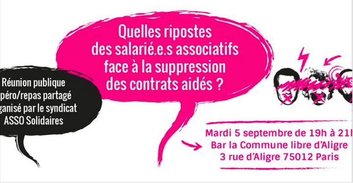 Réunion publique sur la riposte face à la suppression des emplois aidés (Paris)