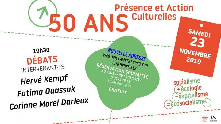 «<small class="fine d-inline"> </small>Socialisme + écologie – capitalisme = écosocialisme<small class="fine d-inline"> </small>», les 50 ans de <span class="caps">PAC</span>, à Bruxelles (Belgique)