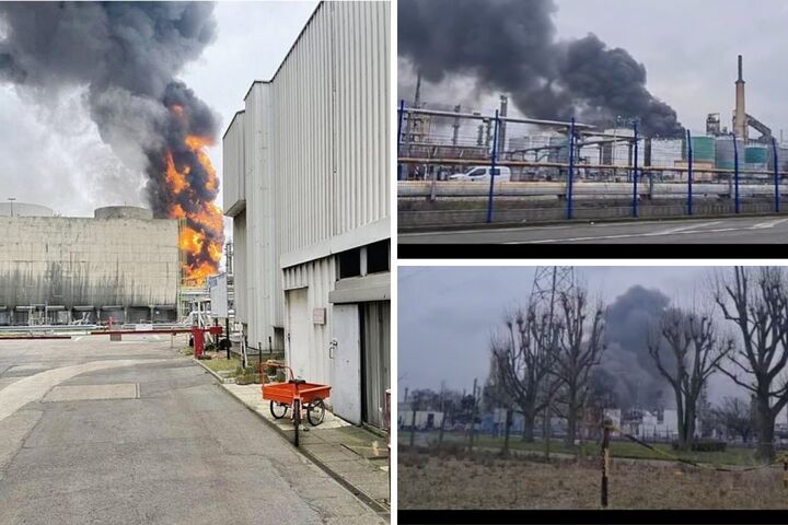 Impressionnant incendie d'une raffinerie Esso-ExxonMobil en Seine-Maritime