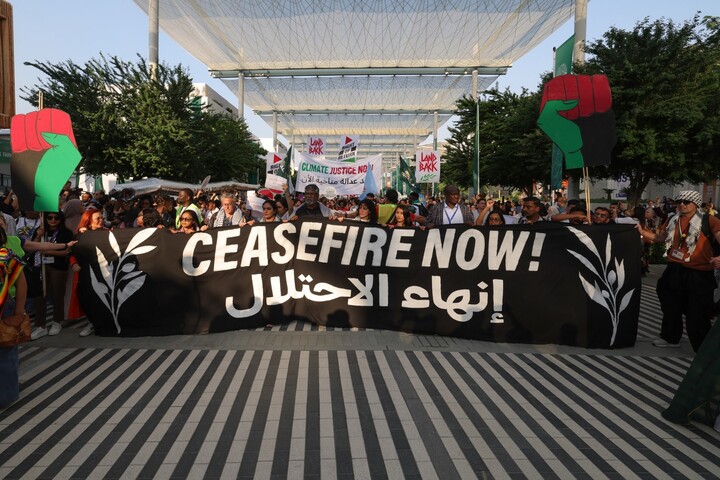 À la <span class="caps">COP28</span>, une manifestation pour le cessez-le-feu à Gaza