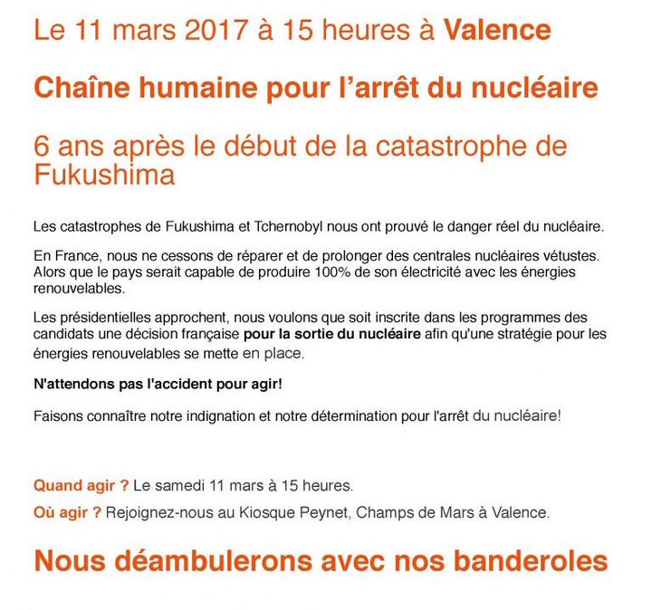 Chaîne humaine pour l'arrêt du nucléaire, à Valence (Drôme)