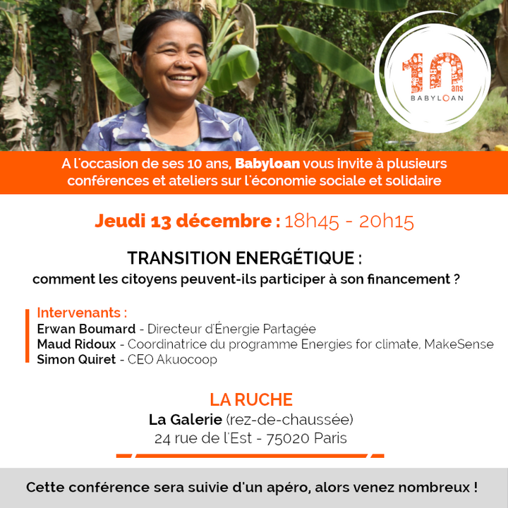 Transition énergétique : comment les citoyens peuvent-ils participer à son financement<small class="fine d-inline"> </small>?, conférence à Paris