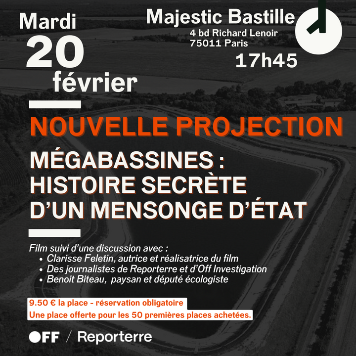 «<small class="fine d-inline"> </small>Mégabassines : histoire secrète d'un mensonge d'État<small class="fine d-inline"> </small>», projection-débat à Paris