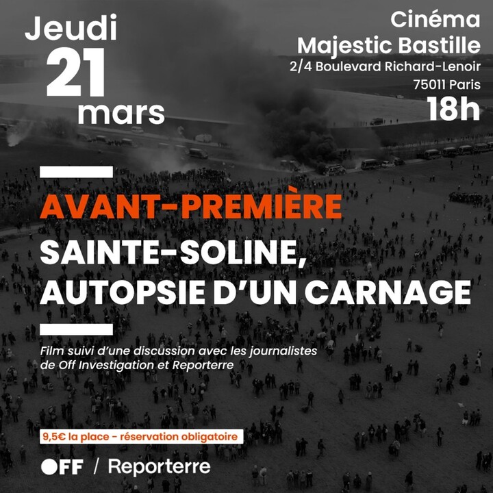 «<small class="fine d-inline"> </small>Sainte-Soline, autopsie d'un carnage<small class="fine d-inline"> </small>», avant-première à Paris